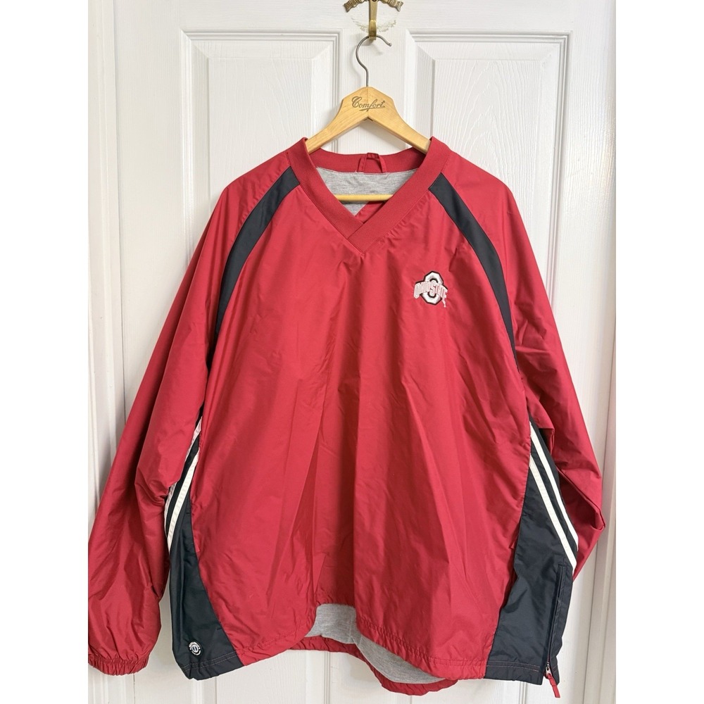 VTG Holloway Ohio State Buckeyes Red Pullover Windbreaker V-Neck Pockets Men 2XL